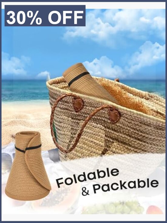 Wide Brim Straw Sun Visor Hat UPF 50+ Packable Beach Travel